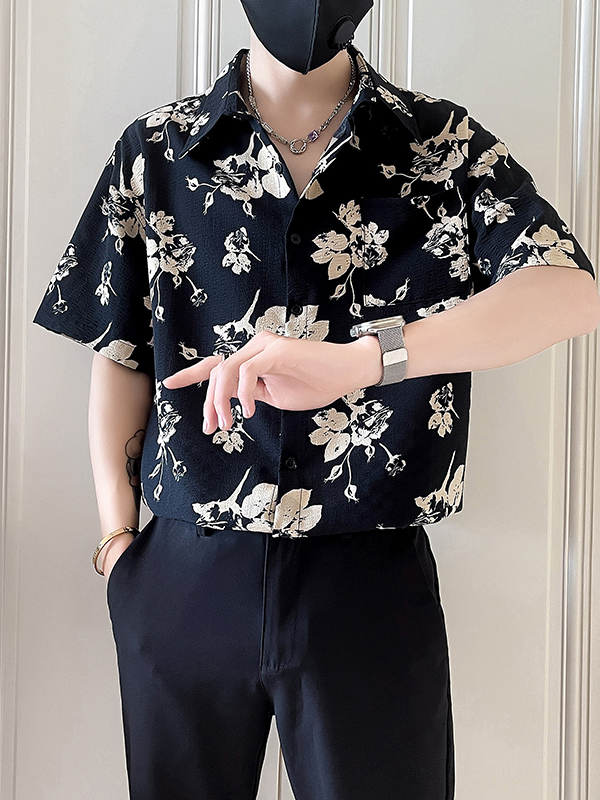 シャツ メンズ 柄シャツ 花模様プリント半袖アロハシャツ