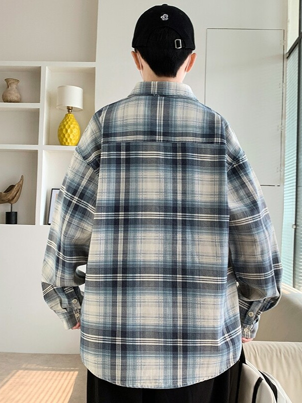 シャツ メンズ チェックシャツ ゆったりシルエット格子柄シャツ