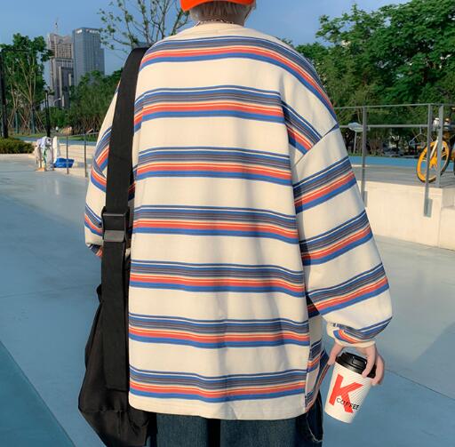 メンズ シャツ 秋冬メンズ長袖ボーダー柄シャツ