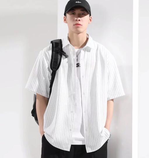 メンズ シャツ メンズ 半袖 縦縞 シャツ 黒