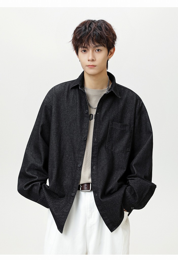 メンズ シャツ 秋新作 ヴィンテージ風 水洗い加工 デニムシャツ 長袖 全3色