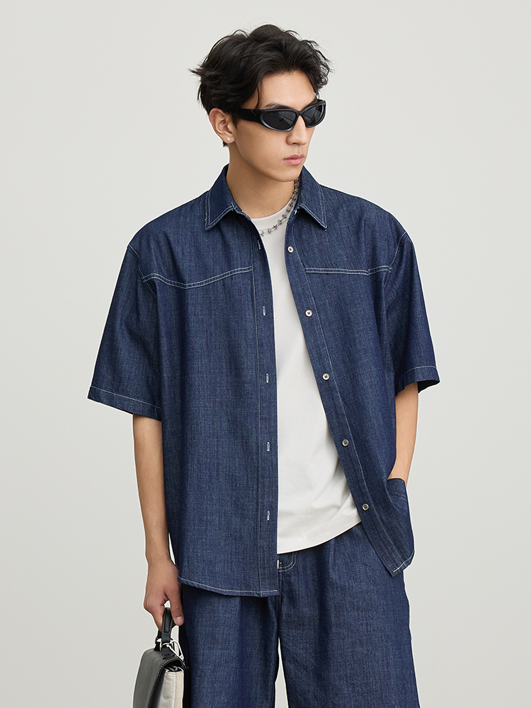 シャツ メンズ デニムシャツ 半袖ウエスタンヨーク デニムシャツ