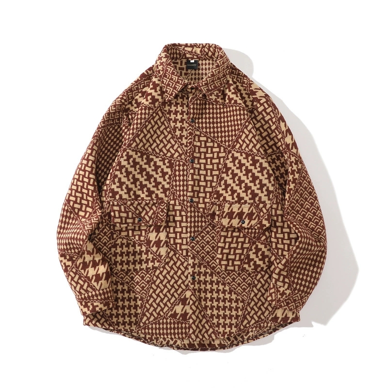 メンズ シャツ メンズ エスニック風 長袖シャツ 幾何学模様 秋冬新作