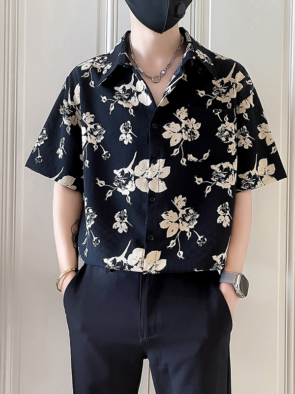 シャツ メンズ 柄シャツ 花模様プリント半袖アロハシャツ