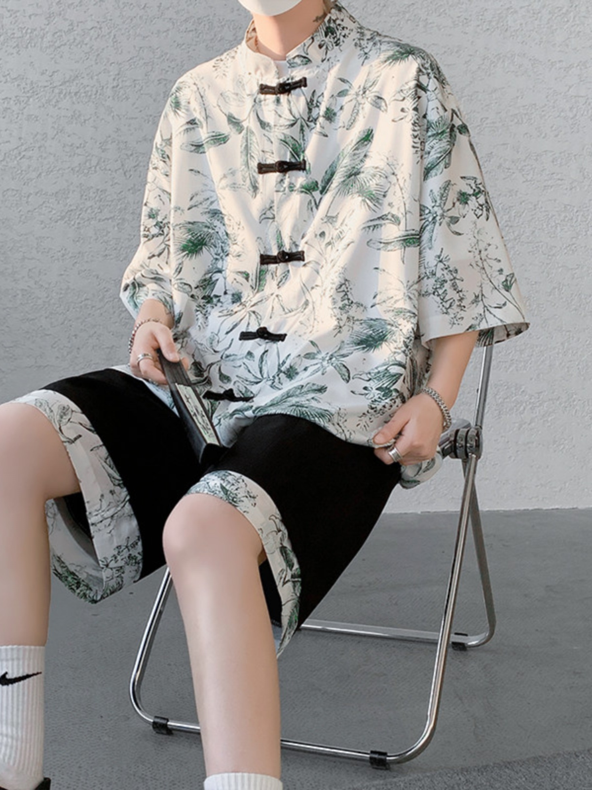 シャツ メンズ 柄シャツ 和風ボタニカル半袖柄シャツ