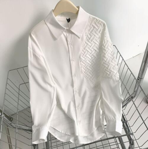 メンズ シャツ メンズ長袖カジュアルシャツ編み込み柄切り替え