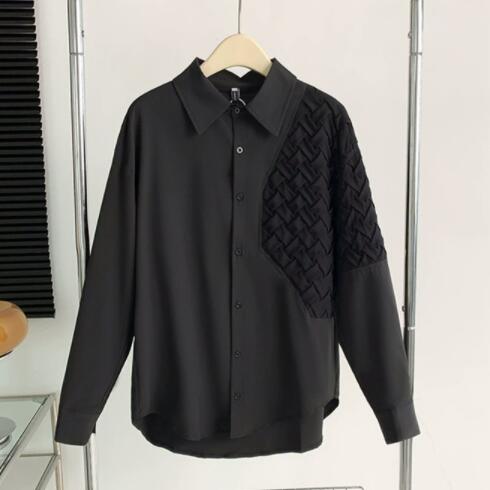 メンズ シャツ メンズ長袖カジュアルシャツ編み込み柄切り替え