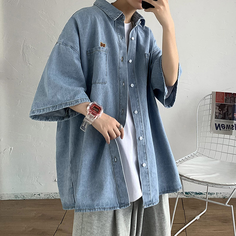 シャツ メンズ ゆったりシルエット七分袖デニムシャツ