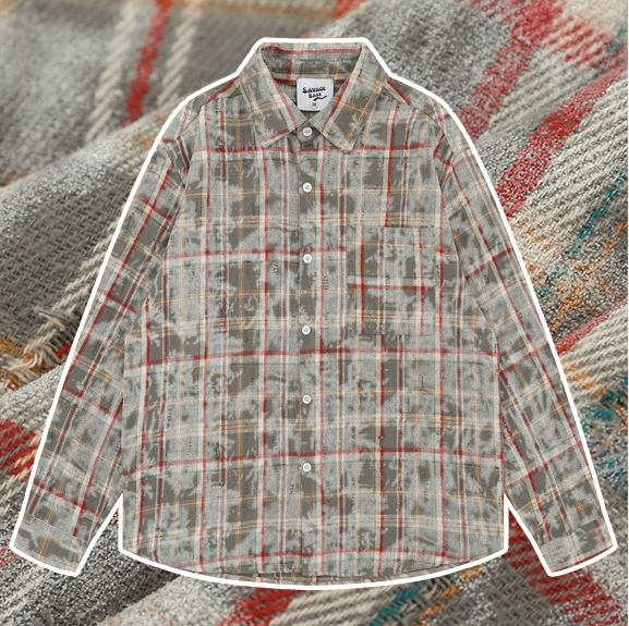 メンズ シャツ ダメージ加工チェック柄長袖シャツ