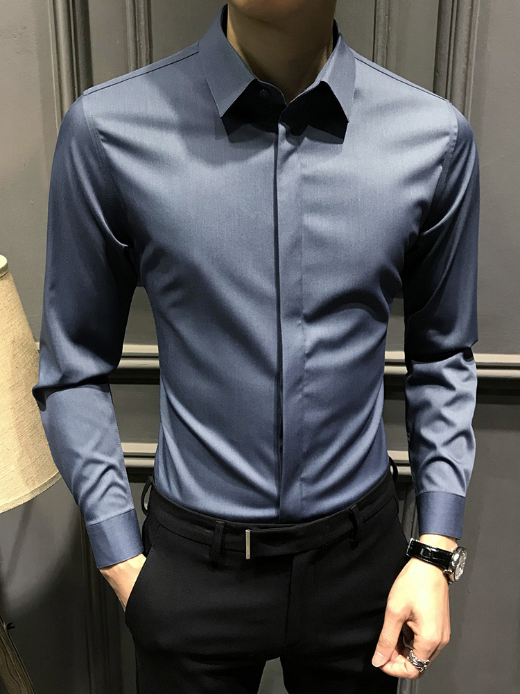 シャツ メンズ 洗練スタンドカラービジネスシャツ
