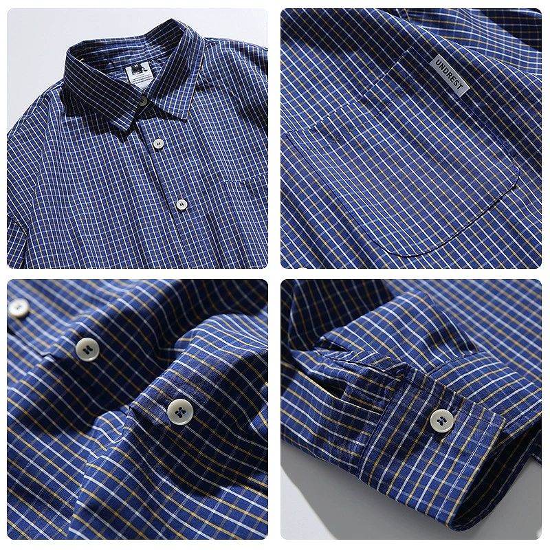 メンズ シャツ メンズ チェック柄 長袖シャツ ブルー系 カジュアル