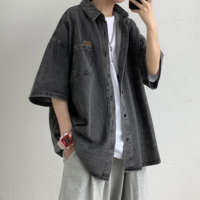 シャツ メンズ ゆったりシルエット七分袖デニムシャツ