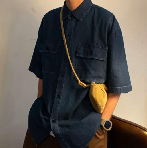 メンズ シャツ 夏物メンズデニムシャツ半袖カジュアル