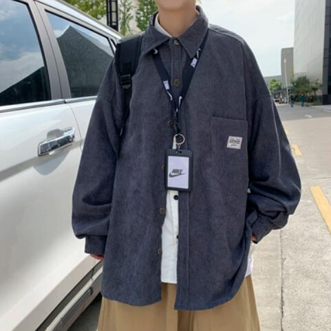 メンズ シャツ 秋冬メンズカーキコーデュロイ長袖シャツ