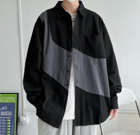 メンズ シャツ 秋冬メンズ配色切替長袖シャツ