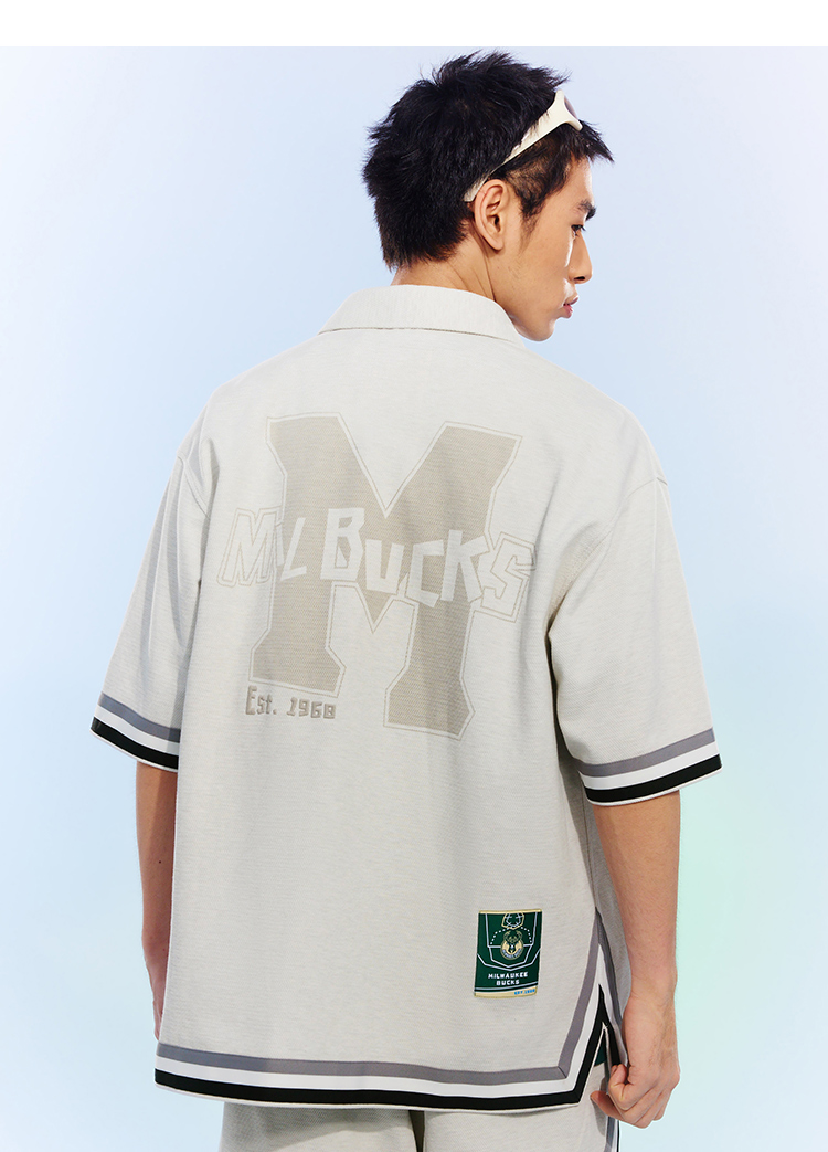 シャツ メンズ バスケットボール風ワッペン柄シャツ