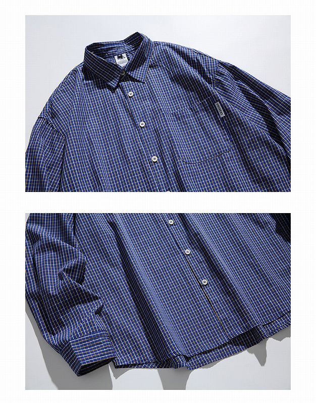 メンズ シャツ メンズ チェック柄 長袖シャツ ブルー系 カジュアル