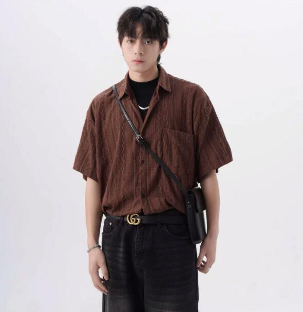 メンズ シャツ メンズ半袖シャツ白無地ゆったり古着風カジュアル