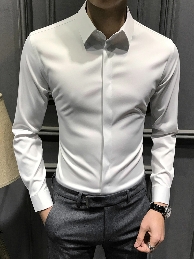 シャツ メンズ 洗練スタンドカラービジネスシャツ