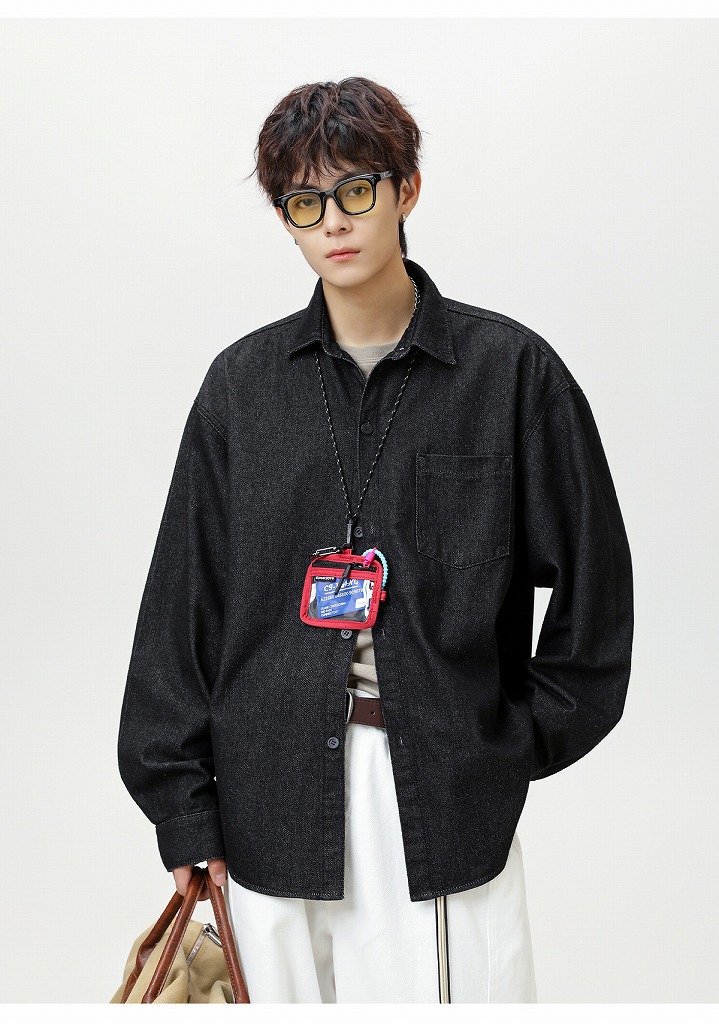 メンズ シャツ 秋新作 ヴィンテージ風 水洗い加工 デニムシャツ 長袖 全3色