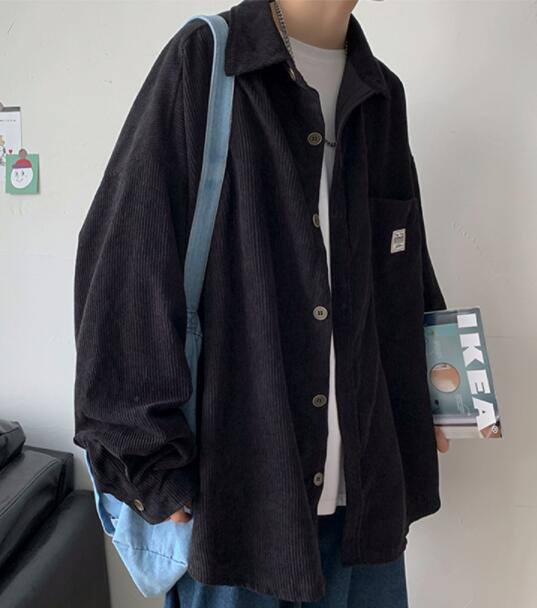 メンズ シャツ 秋冬メンズカーキコーデュロイ長袖シャツ