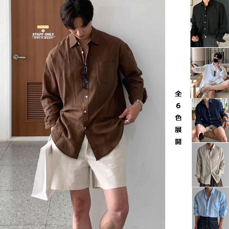 メンズ シャツ メンズ リネン長袖シャツ リラックス カジュアル 全6色
