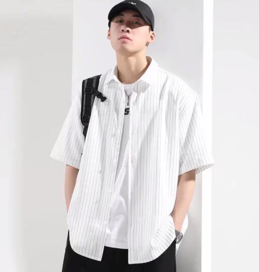 メンズ シャツ メンズ 半袖 縦縞 シャツ 黒