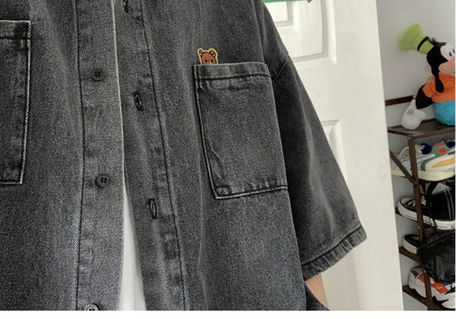 シャツ メンズ ゆったりシルエット七分袖デニムシャツ