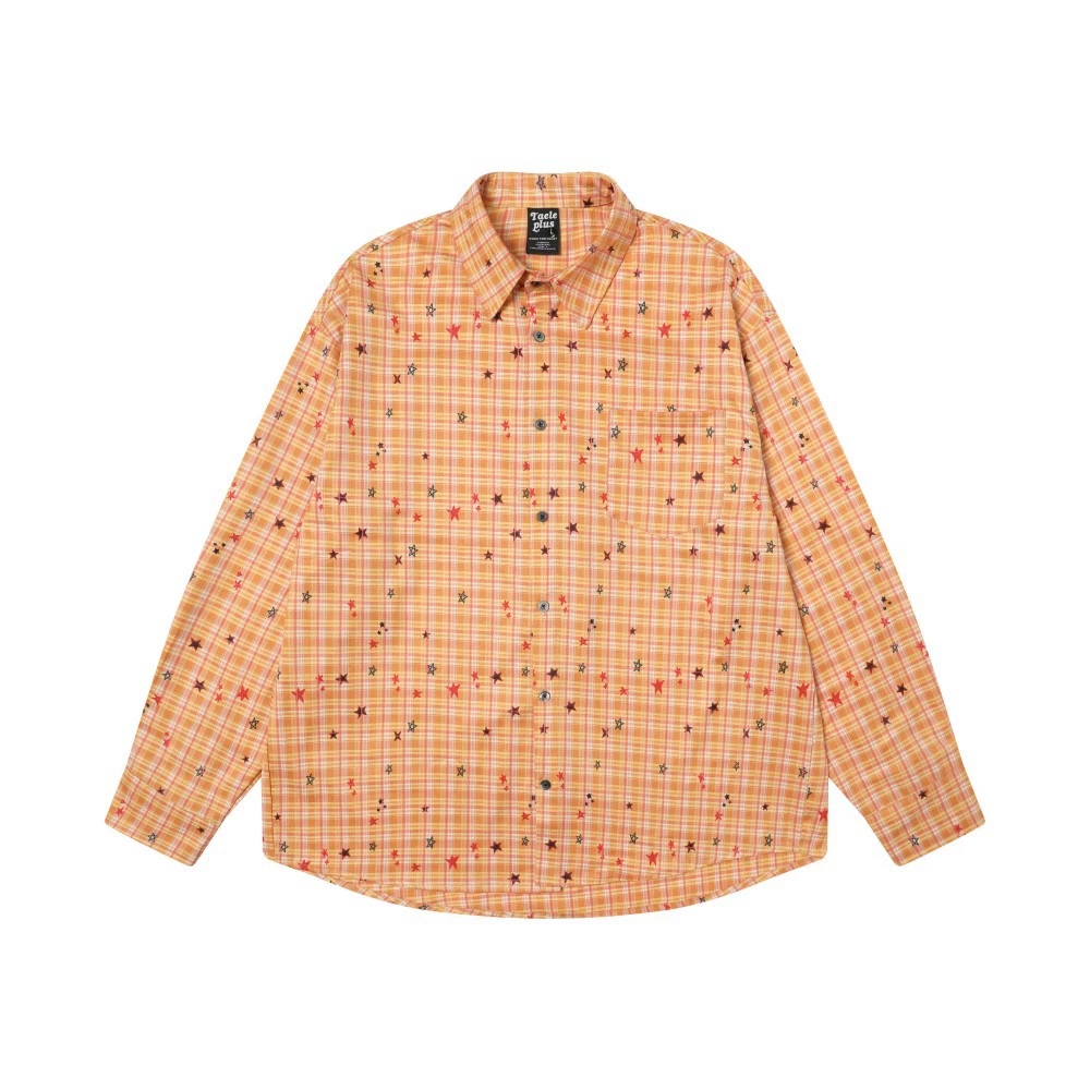メンズ シャツ メンズ チェック柄 長袖 シャツ 星柄 春秋 カジュアル