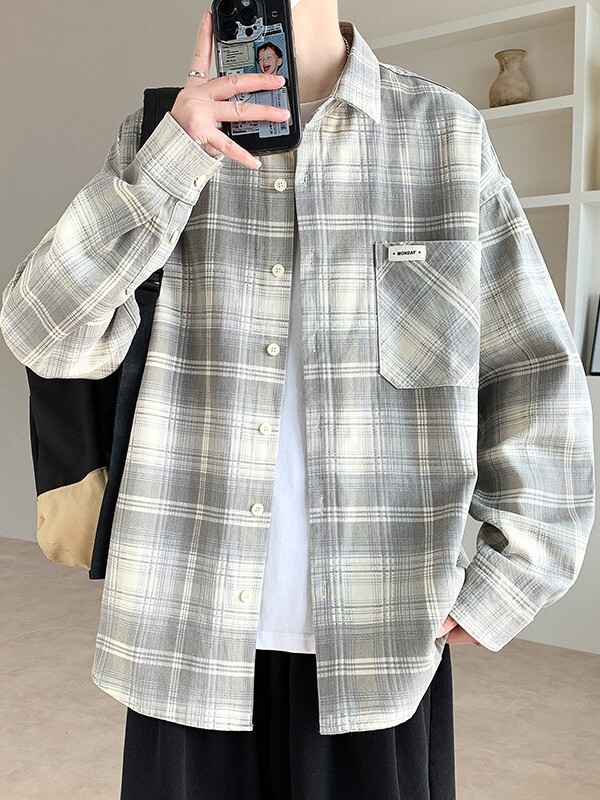 シャツ メンズ チェックシャツ ゆったりシルエット格子柄シャツ