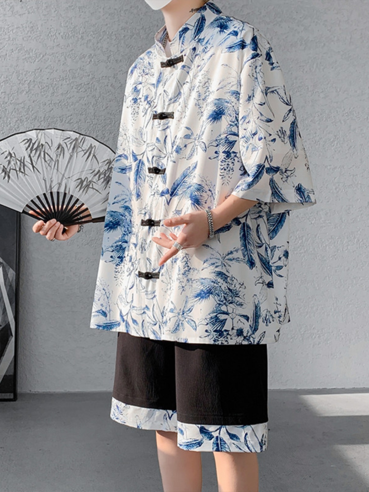 シャツ メンズ 柄シャツ 和風ボタニカル半袖柄シャツ