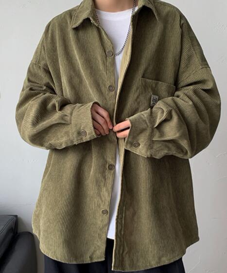 メンズ シャツ 秋冬メンズカーキコーデュロイ長袖シャツ