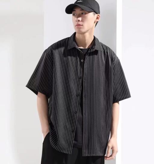 メンズ シャツ メンズ 半袖 縦縞 シャツ 黒