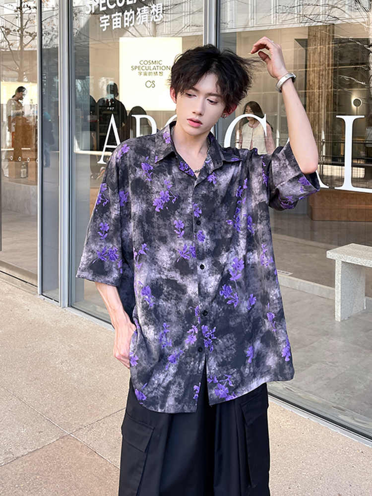 シャツ メンズ 柄シャツ 花模様ゆったり七分袖シャツ