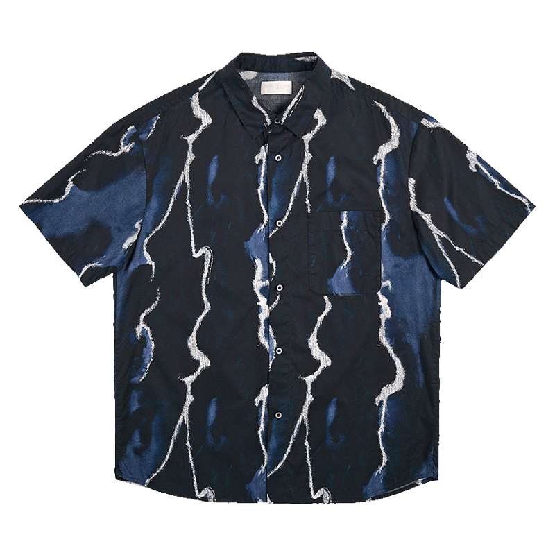 シャツ メンズ 柄シャツ 波模様ストライク半袖シャツ