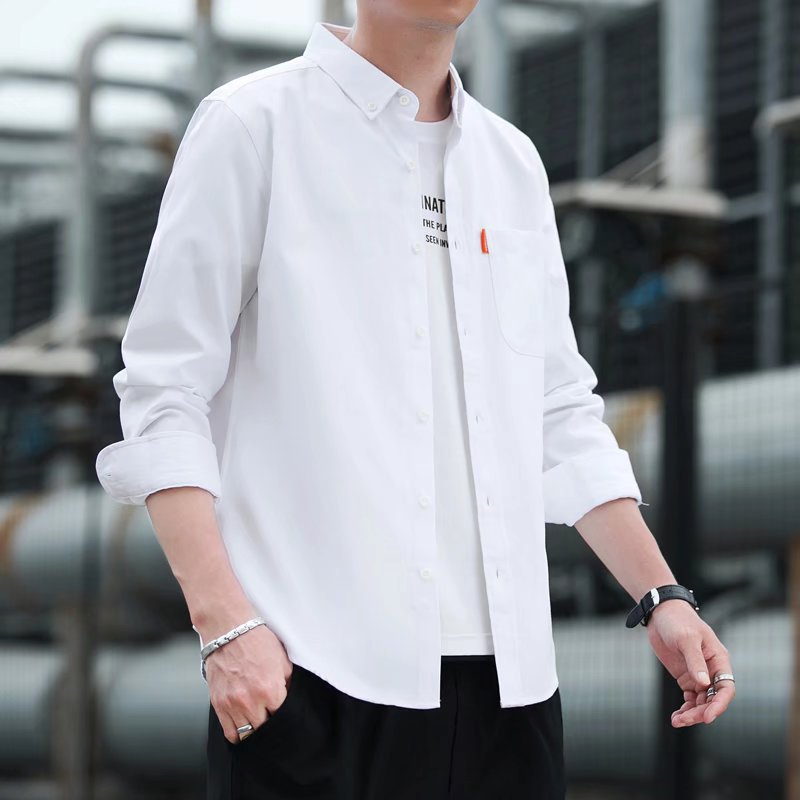 メンズ シャツ ベーシック長袖レギュラーカラーシャツ