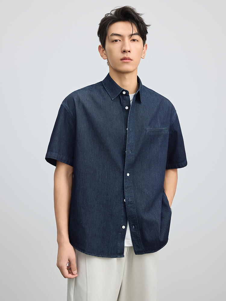 シャツ メンズ デニムシャツ 夏向き半袖デニムシャツ