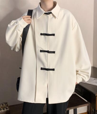 メンズ シャツ 中華風長袖カジュアルシャツ チャイナボタン