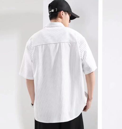 メンズ シャツ メンズ 半袖 縦縞 シャツ 黒