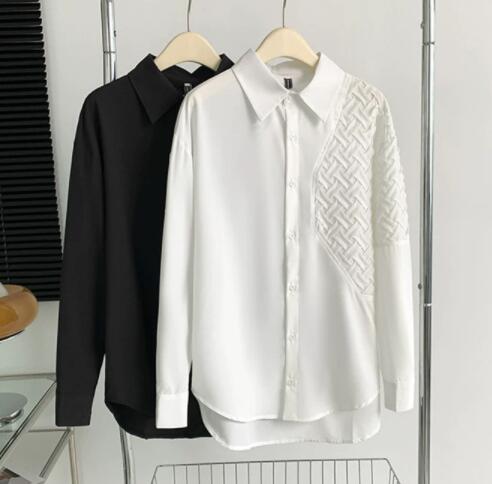 メンズ シャツ メンズ長袖カジュアルシャツ編み込み柄切り替え