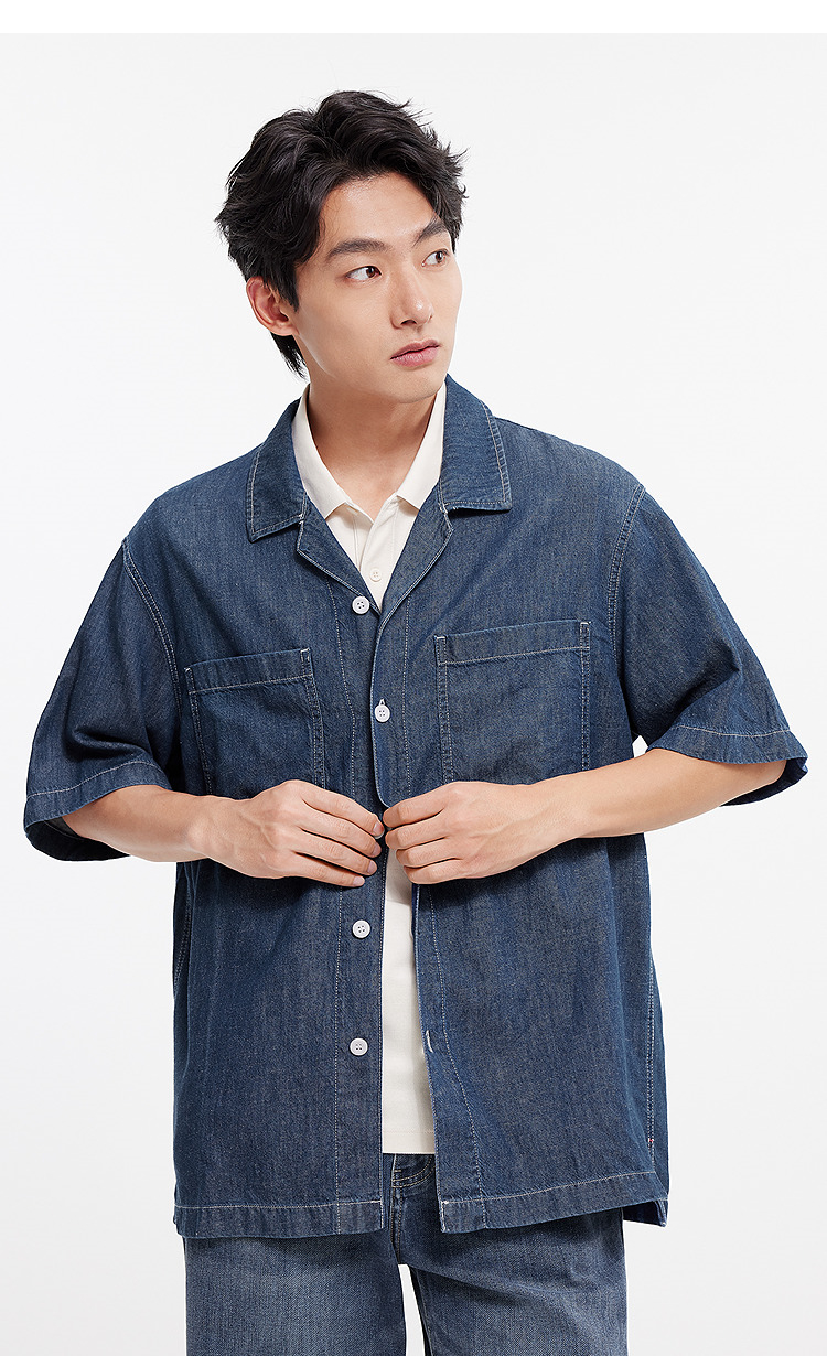 シャツ メンズ ゆったり半袖ワークデニムシャツ