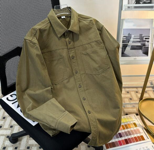 シャツ メンズ メンズ 長袖ワークシャツ カジュアル無地シャツ