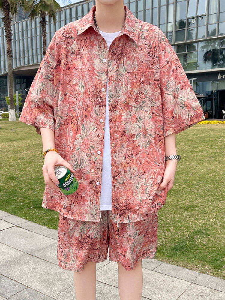 シャツ メンズ 柄シャツ 花園セットアップ 半袖柄シャツ