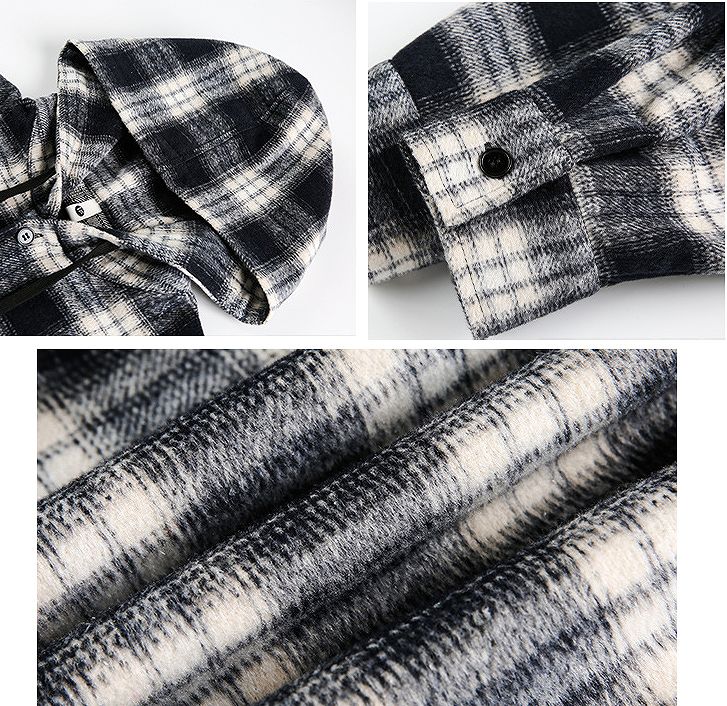 メンズ シャツ メンズ フード付きチェック柄長袖シャツ