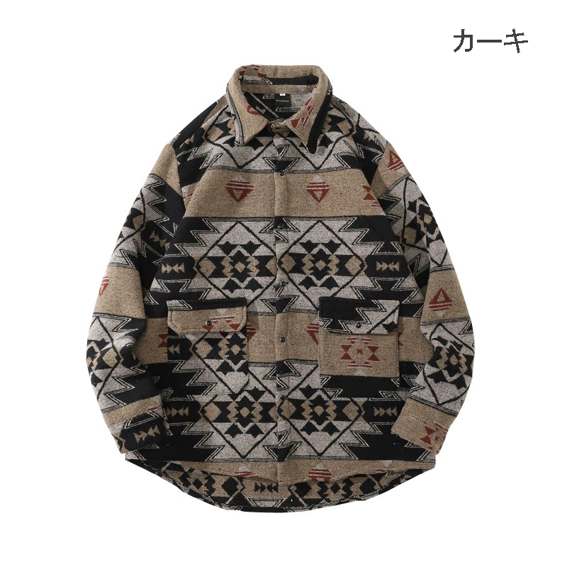メンズ シャツ エスニック柄長袖シャツ メンズ 男女兼用 秋冬新作
