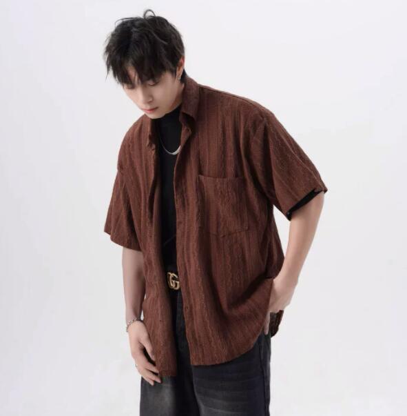 メンズ シャツ メンズ半袖シャツ白無地ゆったり古着風カジュアル