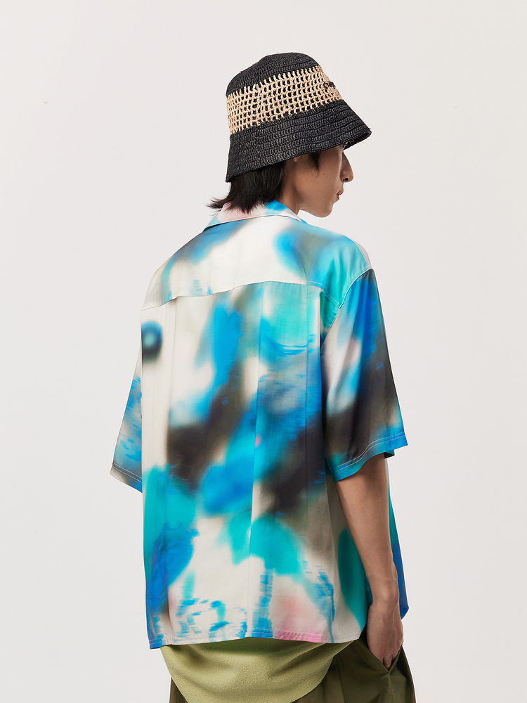 シャツ メンズ 柄シャツ 水彩模様半袖開襟シャツ
