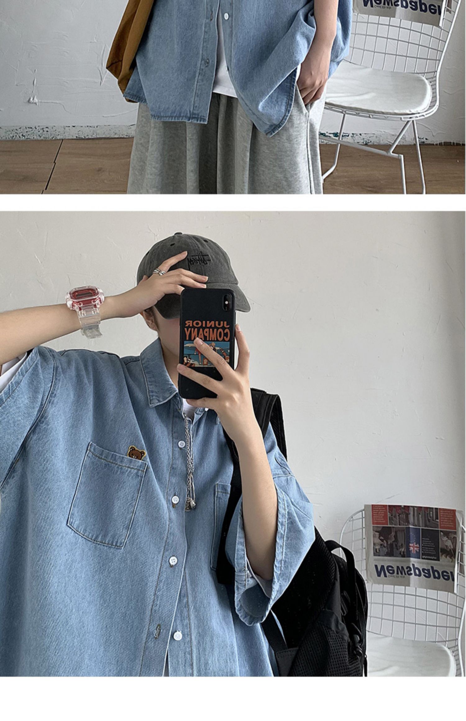 シャツ メンズ ゆったりシルエット七分袖デニムシャツ