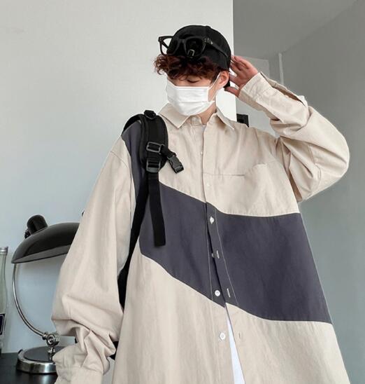 メンズ シャツ 秋冬メンズ配色切替長袖シャツ