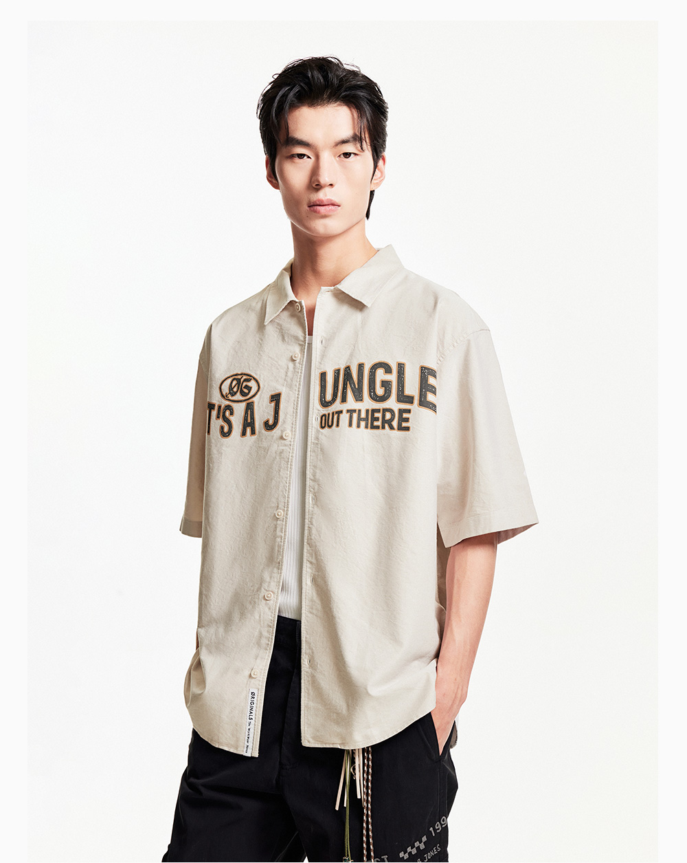 シャツ メンズ 冒険メッセージ半袖柄シャツ